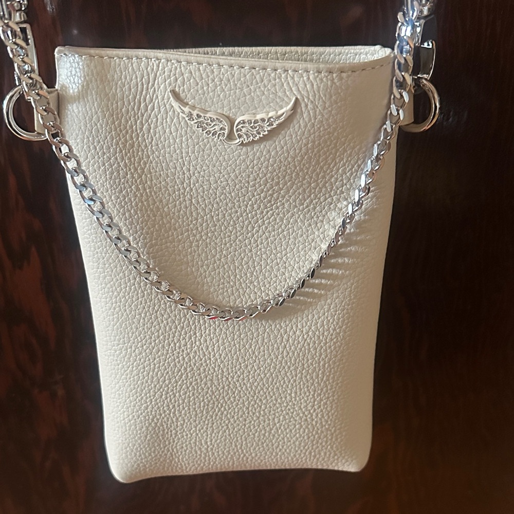 Zadig & Voltaire Cream Leather Crossbody with Silver Wing Detail